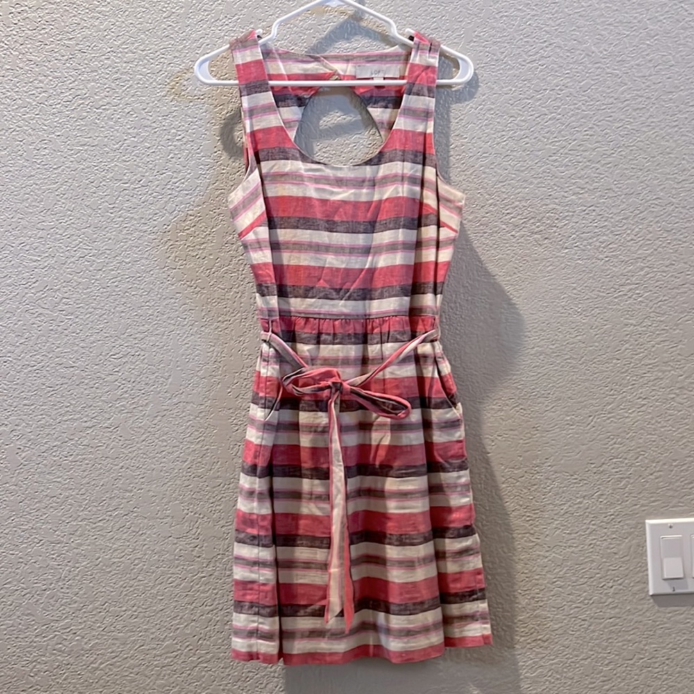 Loft Striped pink and white dress size 8